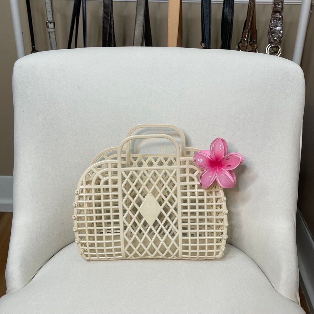 Pinch Provisions Vintage Ivory Jelly Beach Basket Bag
